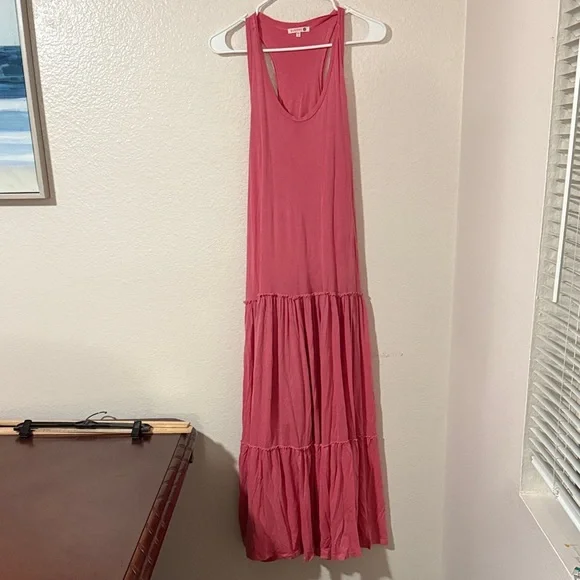 Anthropologie Sundry Pink Tiered Maxi Dress Sz large L - Picture 2 of 8